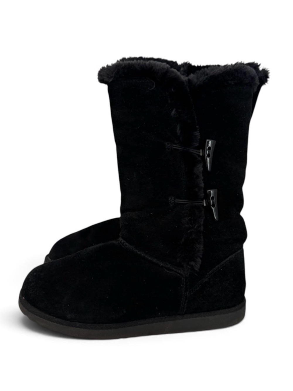 Mossimo Kallima Black Winter Boots Size 10 Faux Fur Toggle Mukluk Mid-Calf GUC